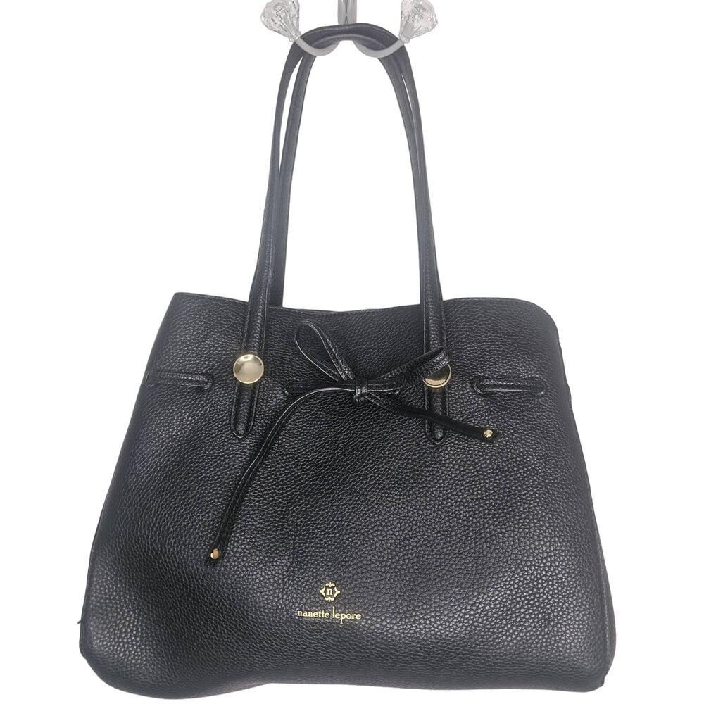 NANETTE LEPORE Black Faux Leather Purse Handbag Bucket Tote Pocketbook